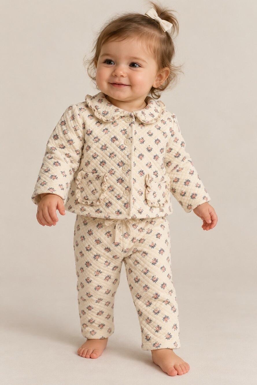 Janie and Jack Baby Girls 6-12M Quilted Floral Jacket Pants 2 Piece Set